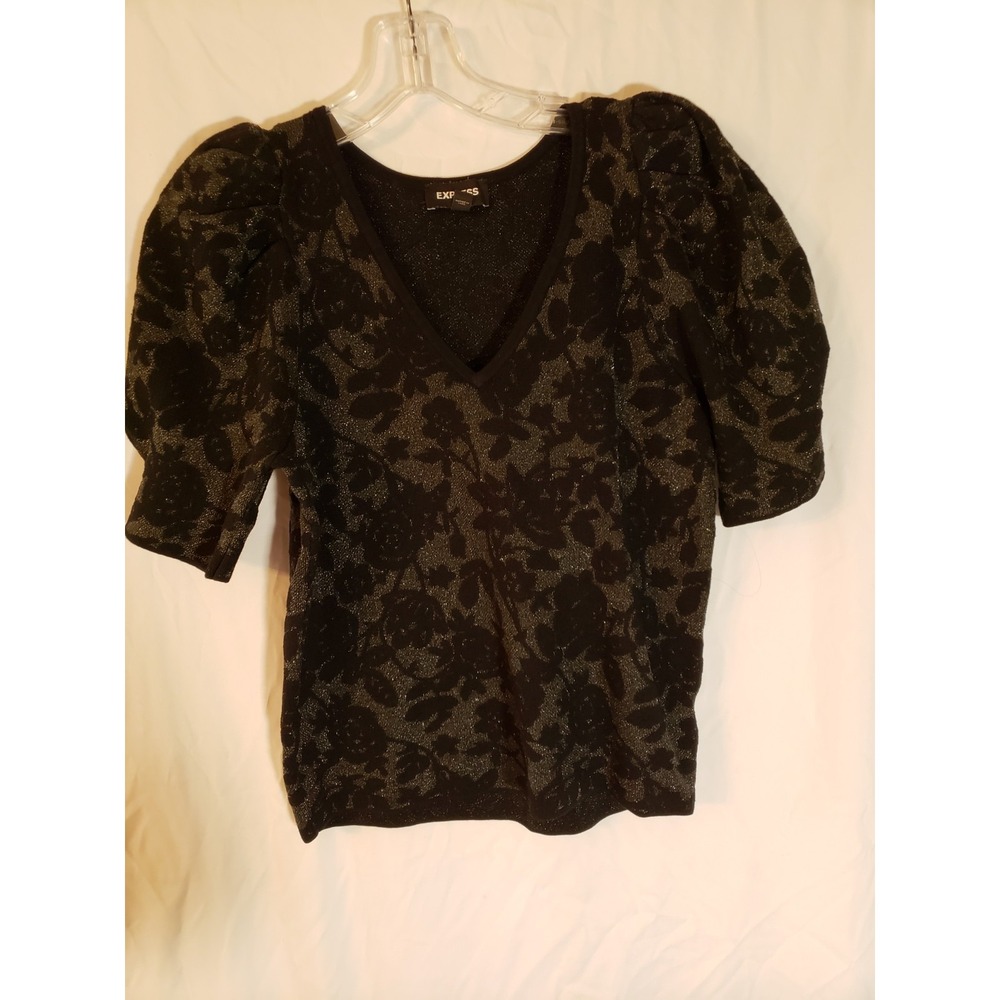 Women's Express Black And Silver Short Sleeve Sweater Size M